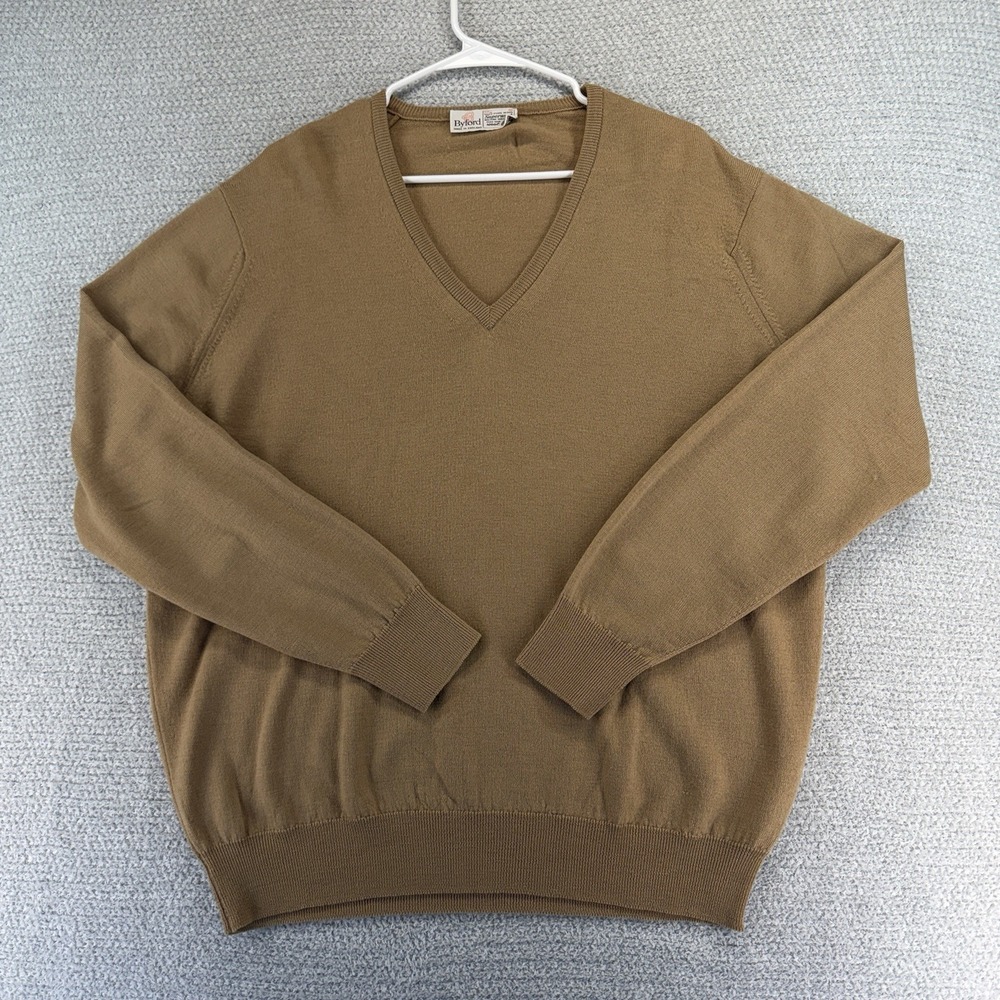 Vintage Byford Wool Sweater Mens 46 Large Brown V-Neck Pullover Made In England